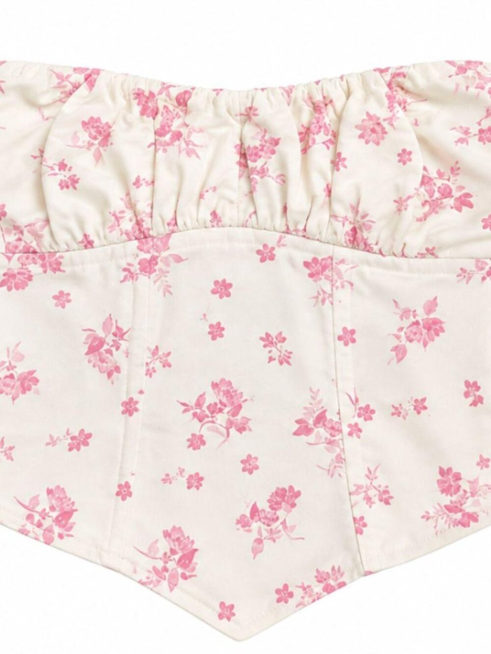 Pink Floral Strapless Corset Top Ruched Bustier Pointed Hem Going Out Coquette